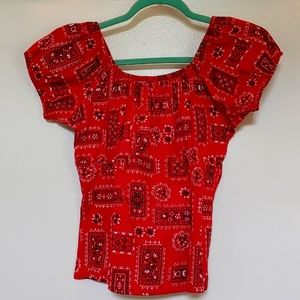 Bandana print peasant top by PinUp Girl Clothing